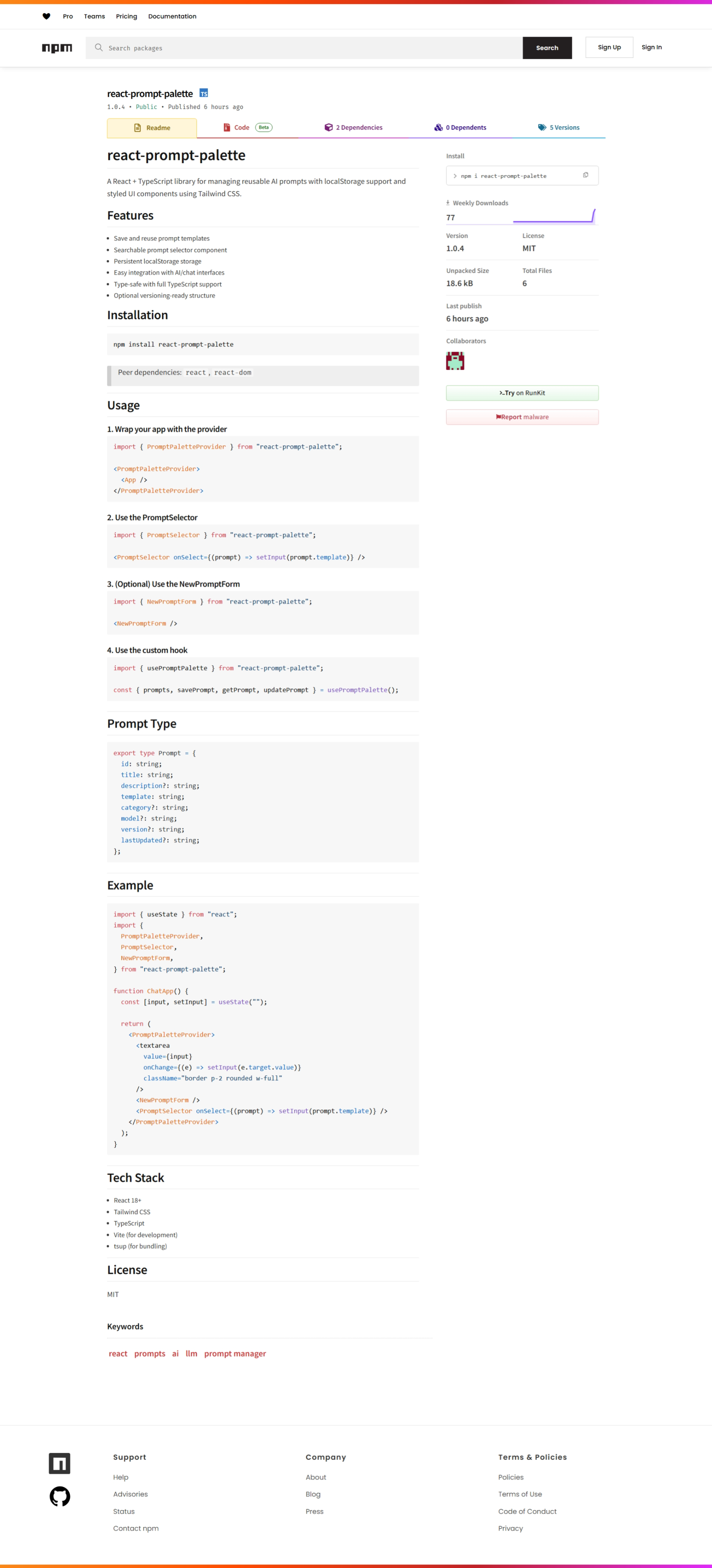 react-prompt-palette (NPM Package)